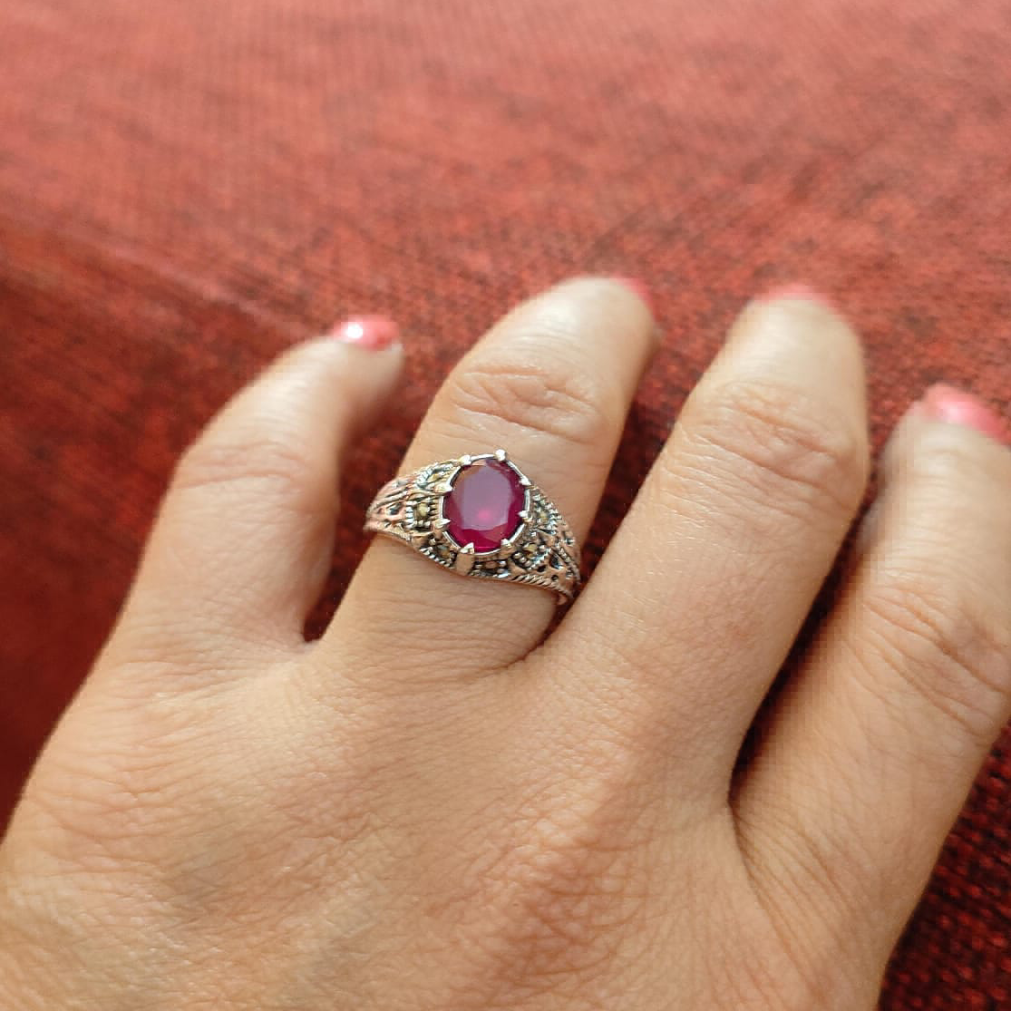 Broad Pink Marcasite Band Ring